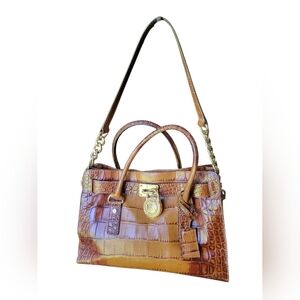 Micheal Kors Brown Crocodile Embossed Leather Handbag Cross Body Purse
